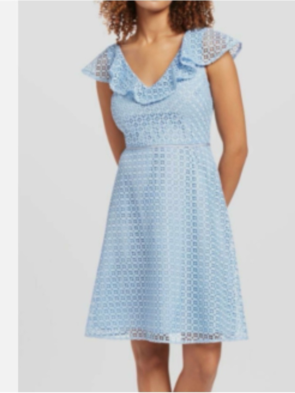 Draper James Light Blue Eyelet Ruffle V-Neck Fit & Flare Mini Dress Sz 12